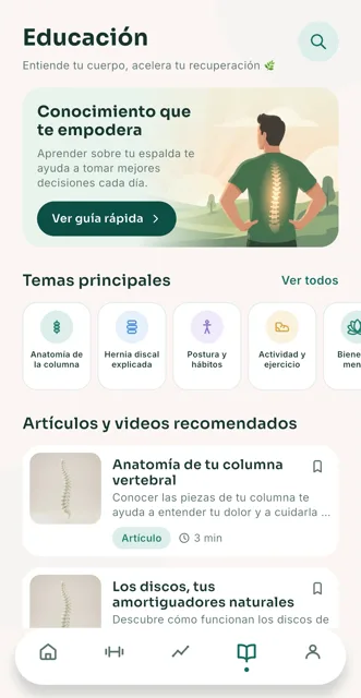 Sección de educación con artículos